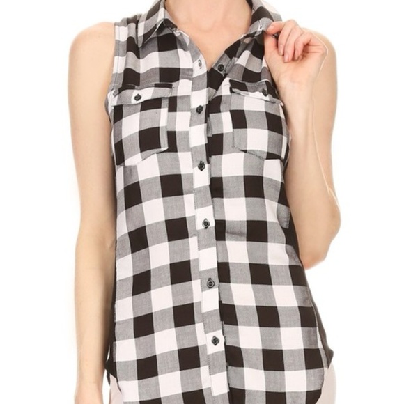 NWT SLEEVELESS PLAID SHIRT - Picture 1 of 3